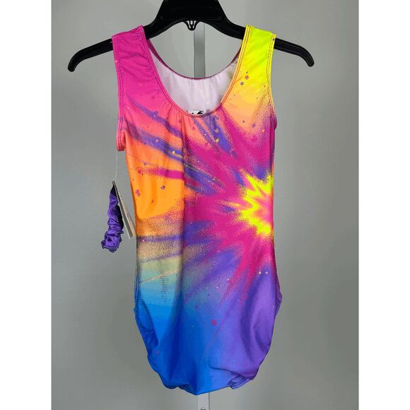 GK Girls Elite Gymnastics Leotard Stellar Splash Multi-Color Size AL msrp $34.99 - Picture 4 of 7